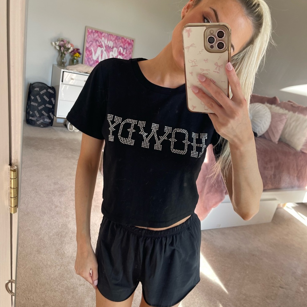 12th Tribe Black Howdy Rhinestone Crop Top